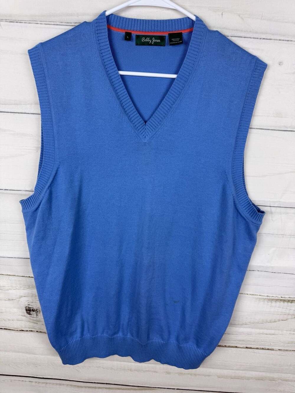 Bobby Jones Men's Size Large Blue 100% Pima Cotton V-Neck Sweater Vest A-12